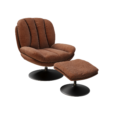 Fauteuil Lisboa avec son repose-pieds - Tissu Terracotta