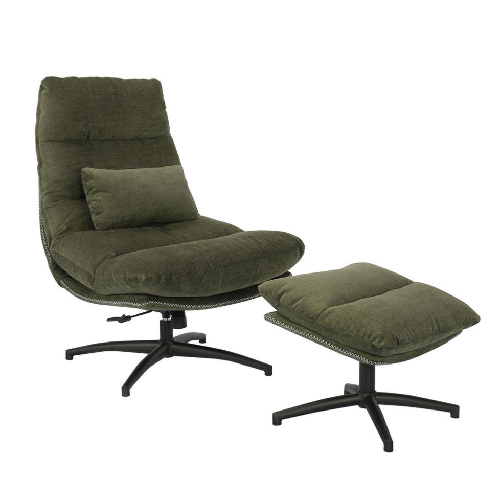 Fauteuil Bertille avec son repose-pieds - Tissu Vert