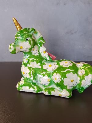 POMME PIDOU LICORNE ANNABEL VERTE  PM MOTIF FLEURS BLANCHES  