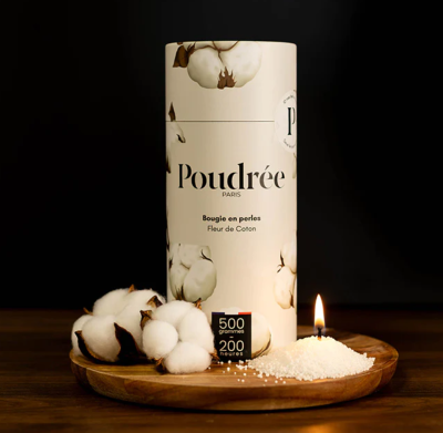 POUDREE BOUGIE EN PERLES DE CIRE FLEURS DE COTON 500gr