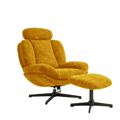 Fauteuil Davis avec son repose-pieds - Tissu Ocre
