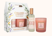 COLLINES DE PROVENCE COFFRET BOUGIE 180g ET PARFUM D'INTERIEUR ROSE IBISCUS 