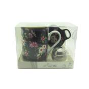 COFFRET MUG + BOULE A THE + REPOSE SACHET FLEURS FOND NOIR