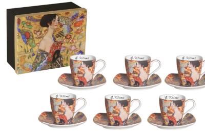 6 TASSES A CAFE + 6 SOUS TASSES LA DAME A L'EVENTAIL  DE G.KLIMT