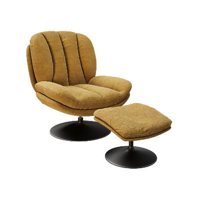 Fauteuil Lisboa avec son repose-pieds - Tissu Ocre