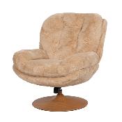 Fauteuil Marjorie - Fausse Fourrure Beige & Pied Bois