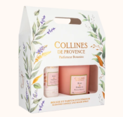 COLLINES DE PROVENCE COFFRET BOUGIE 180g ET PARFUM D'INTERIEUR ROSE IBISCUS 