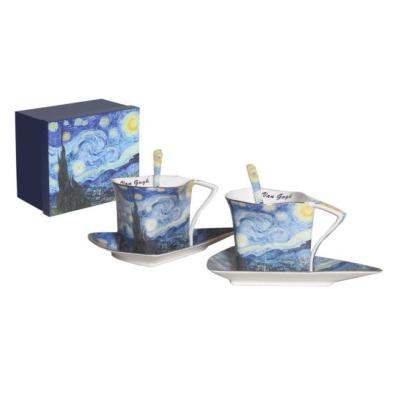 2 TASSES TRIANGLES LA NUIT ETOILEE 180ML+ 2 SOUS TASSES+ 2 CUILLERES DE VAN GOGH