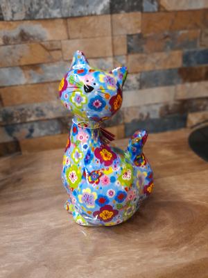POMME PIDOU CHAT CARAMEL BLEU PM MOTIF FLEURS 