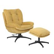 Fauteuil Omega avec son repose-pieds - Tissu Moutarde
