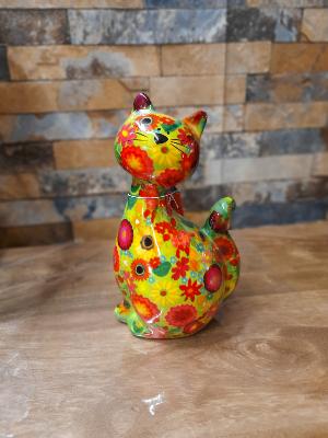 POMME PIDOU CHAT CARAMEL VERT  PM  MOTIF FLEURS