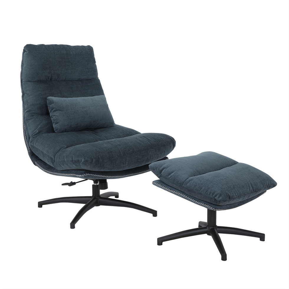 Fauteuil Bertille avec son repose-pieds - Tissu Bleu Pétrole