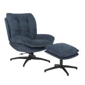 Fauteuil Omega avec son repose-pieds - Tissu Bleu Pétrole