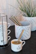 4 TASSES AMOUR CERAMIQUE BLANCHE - OR + SUPPORT