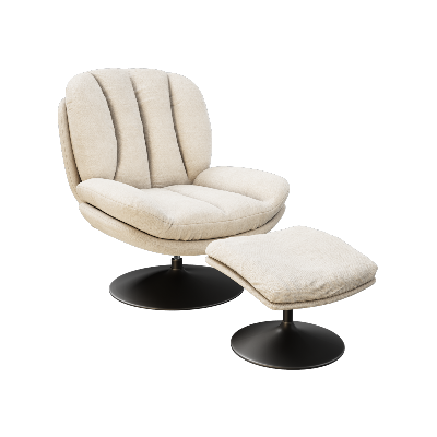 Fauteuil Lisboa avec son repose-pieds - Tissu Blanc Cassé 