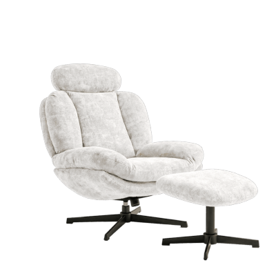Fauteuil Davis avec son repose-pieds - Tissu Blanc Cassé