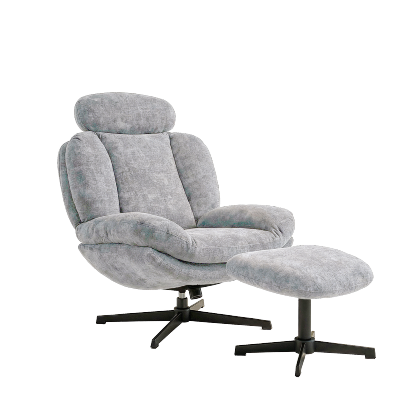 Fauteuil Davis avec son repose-pieds - Tissu Gris Clair