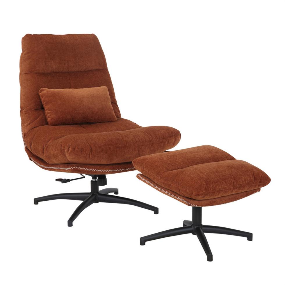 Fauteuil Bertille avec son repose-pieds - Tissu Orange Rouille