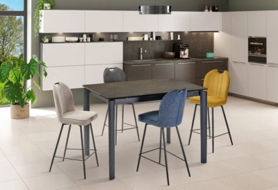 TABLE HAUTE DE REPAS TIMEO CERAMIQUE IRON 140/190x90x90cm