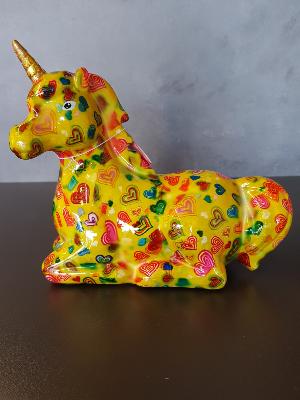 POMME PIDOU LICORNE ANNABEL JAUNE PM MOTIF COEURS  