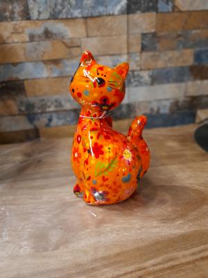 POMME PIDOU CHAT CARAMEL ORANGE  PM MOTIF FLEURS DES BOIS 