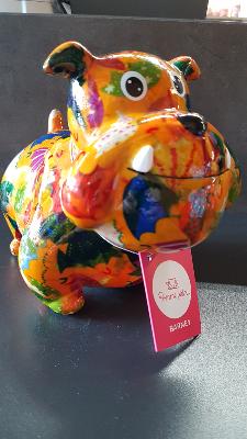 Tirelire Vache Bella Orange - Céramique, Motifs Fleurs, Dimensions 19x10x16.5 Cm
