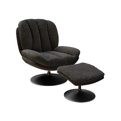Fauteuil Lisboa avec son repose-pieds - Tissu Anthracite