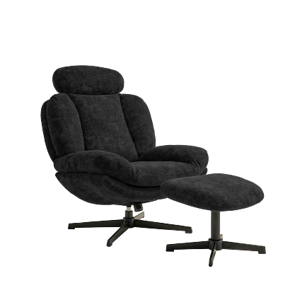 Fauteuil Davis avec son repose-pieds - Tissu Anthracite