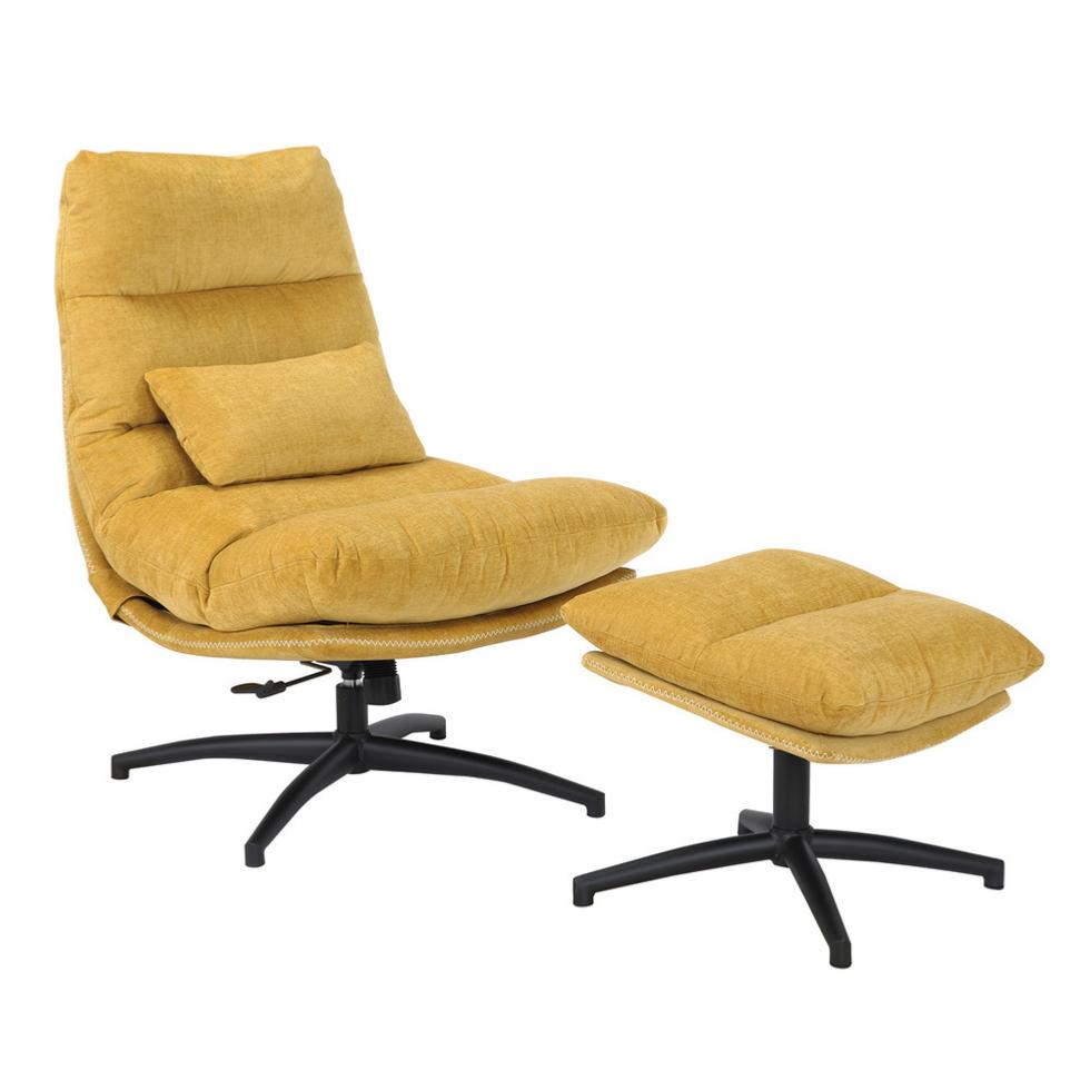 Fauteuil Bertille avec son repose-pieds - Tissu Jaune Moutarde