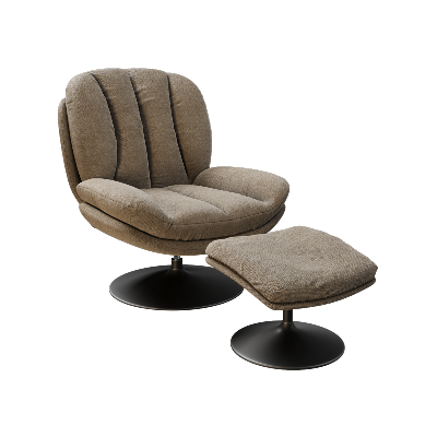 Fauteuil Lisboa avec son repose-pieds - Tissu Beige