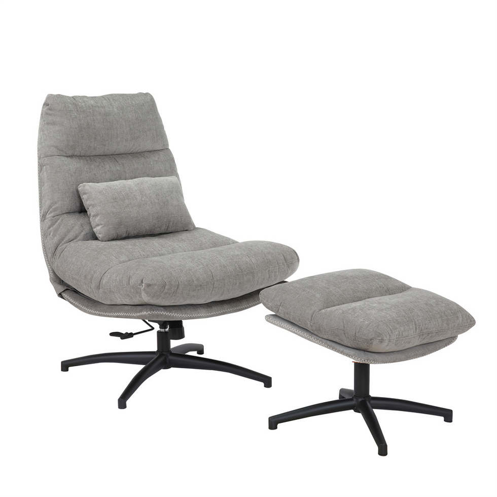 Fauteuil Bertille avec son repose-pieds - Tissu Gris Taupe