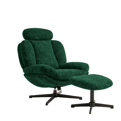 Fauteuil Davis avec son repose-pieds - Tissu Vert Sapin
