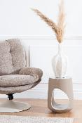 Fauteuil Marjorie - Tissu Chenille Taupe & Pied Blanc