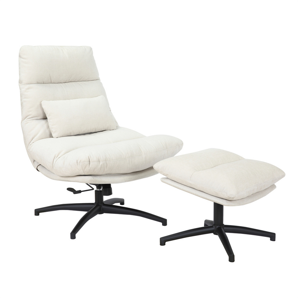 Fauteuil Bertille avec son repose-pieds - Tissu Ivoire