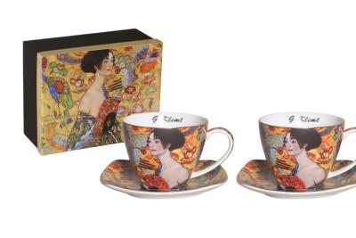 2 TASSES LA DAME A L'EVENTAIL 250ML+ 2 SOUS TASSES  DE G.KLIMT