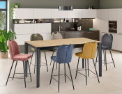 TABLE HAUTE DE REPAS TIMEO CERAMIQUE TON CHENE 140/190x90x90cm