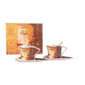 2 TASSES TRIANGLES LARMES D'OR 180ML+ 2 SOUS TASSES+ 2 CUILLERES DE G.KLIMT