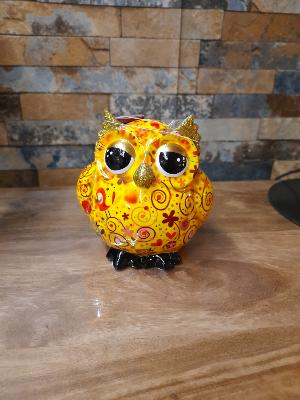 POMME PIDOU HIBOU OLIVE  JAUNE  MOTIF TOURBILLONS ET OISEAUX 