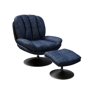 Fauteuil Lisboa avec son repose-pieds - Tissu Bleu Marine