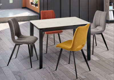 TABLE DE REPAS LINO EN CERAMIQUE BLANC MARBRE  120x80X76cm