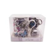 COFFRET MUG + BOULE A THE + REPOSE SACHET PAPILLONS FOND BLANC