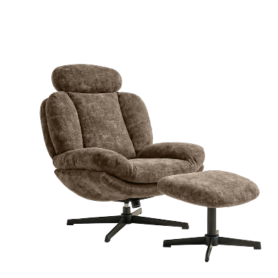 Fauteuil Davis avec son repose-pieds - Tissu Beige