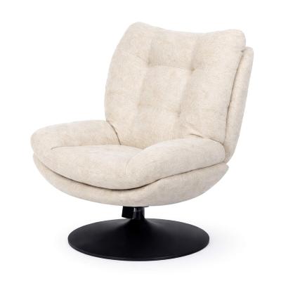 Fauteuil Marjorie - Tissu Chenille Beige & Pied Noir