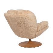 Fauteuil Marjorie - Fausse Fourrure Beige & Pied Bois