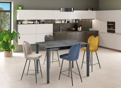 TABLE HAUTE DE REPAS TIMEO CERAMIQUE GRIS NUANCE 140/190x90x90cm